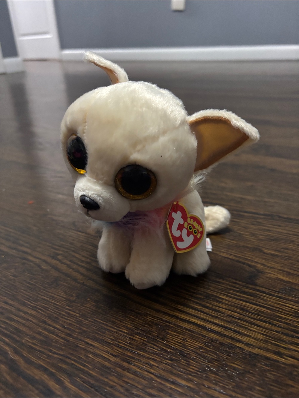 Ty Cream Beanie Boo Chihuahua Plush with Big Sparkly Eyes